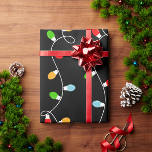 Trend Black Christmas Lights Wrapping Paper