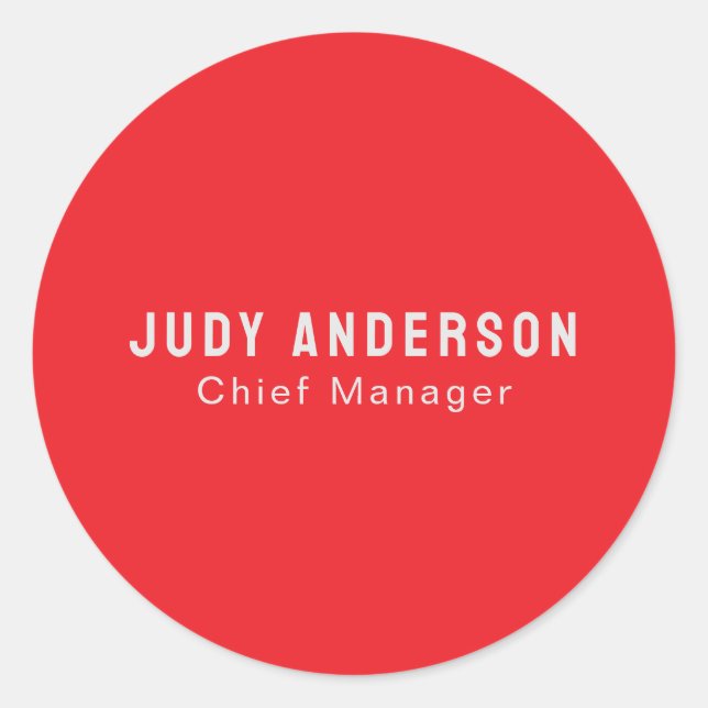 Trend Bright Red Professional Plain Modern Elegant Classic Round Sticker (Front)