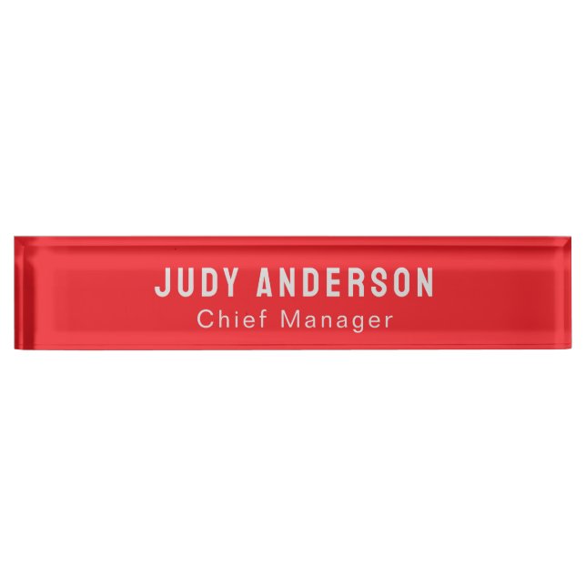 Trend Bright Red Professional Plain Modern Elegant Nameplate (Front)