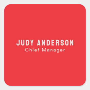 Trend Bright Red Professional Plain Modern Elegant Square Sticker