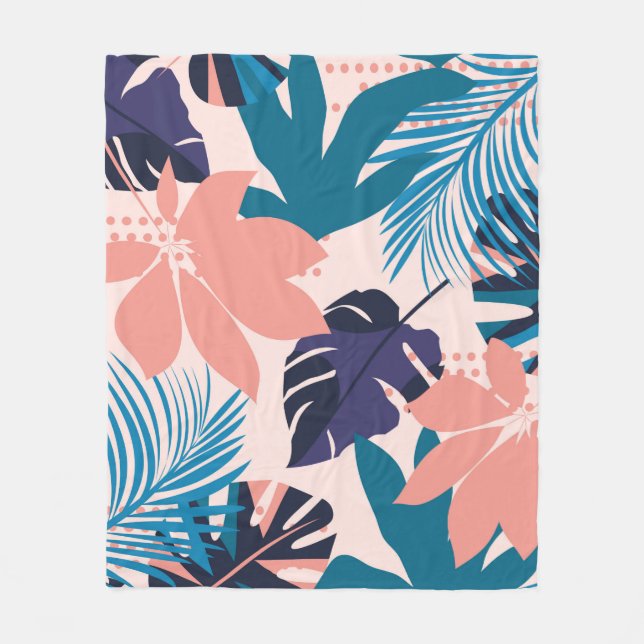 Trend bright seamless pattern with colourful tropi fleece blanket (Front)