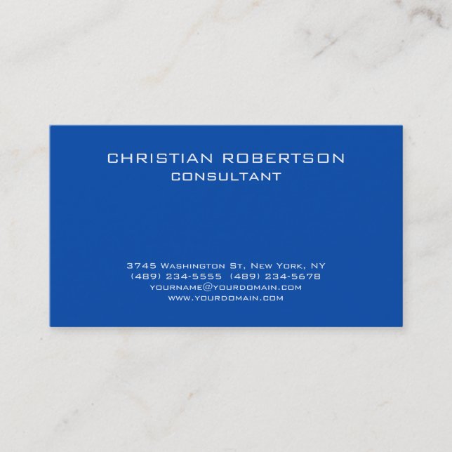Trend Cobalt Blue White Professional Business Card (Front)