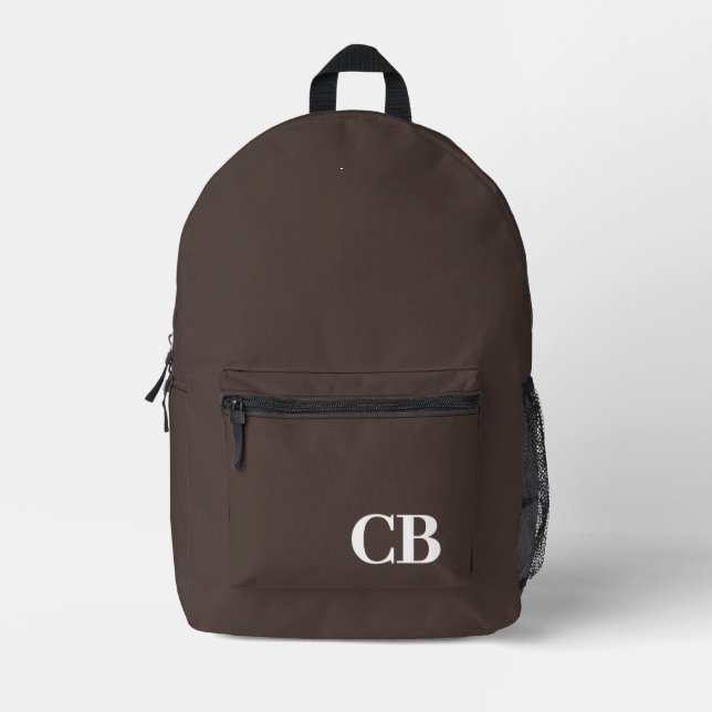 Trend Colour Coffee Brown Monogram Printed Backpac Backpack (Front)