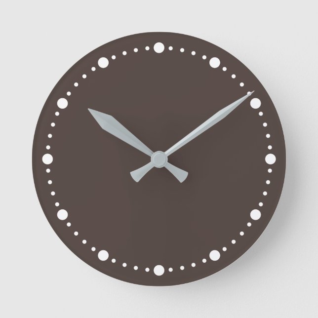 Trend Colour - Coffee Brown  White Dots Round Cloc Round Clock (Front)