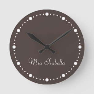 Trend Colour Coffee Brown White Dots Round Clock