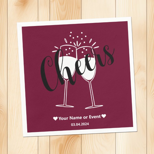 Trend Colour Dark Burgundy Cheers Paper Napkins (Creator Uploaded)