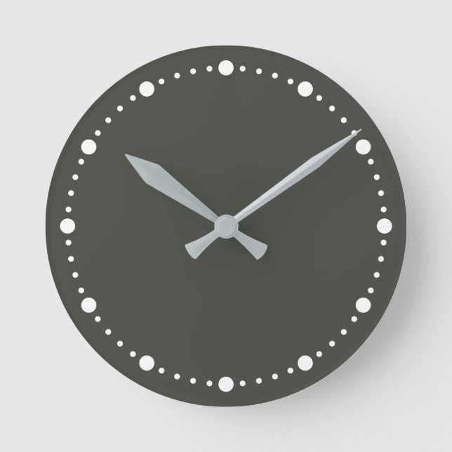 Trend Colour Dark Forest Grey White Dot Round Cloc Round Clock (Front)