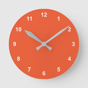 Trend Colour - Flame Red Round Clock With Numbers