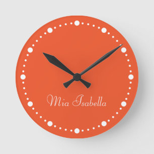 Trend Colour Flame Red White Dots Name Round Clock