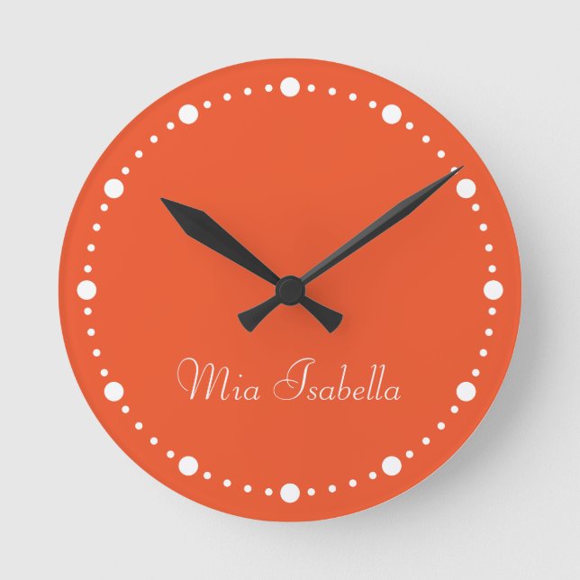 Trend Colour Flame Red White Dots Name Round Clock (Front)