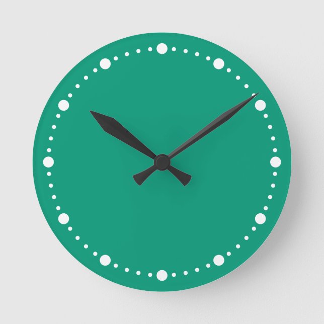 Trend Colour - Jade Green & White Dots Round Clock (Front)