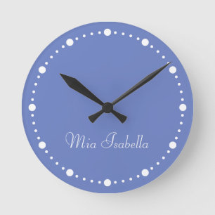 Trend Colour Jewel Blue White Dots Name Round Cloc Clock
