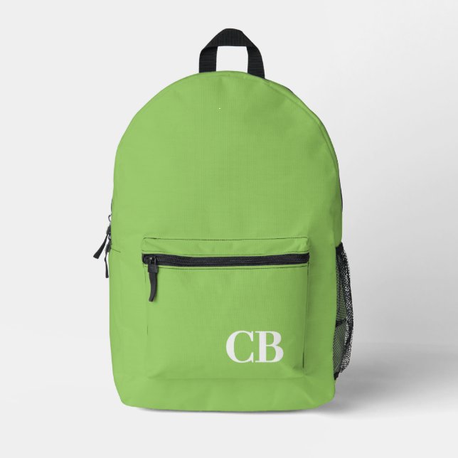 Trend Colour - Kiwi Green Monogram Printed Backpac Backpack (Front)