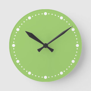 Trend Colour - Kiwi Green White Dots Round Clock