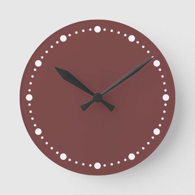 Trend Colour Mahogany Brown White Dots Round Clock (Front)