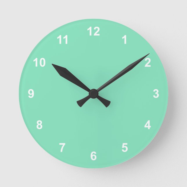 Trend Colour - Minty Green Round Clock With Number (Front)