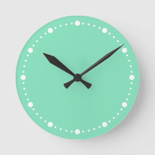 Trend Colour - Minty Green White Dots Round Clock
