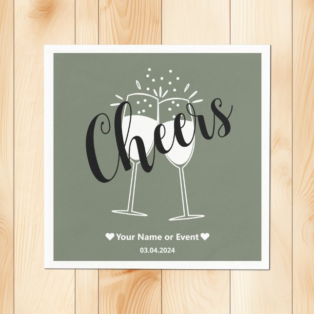 Trend Colour Muted Greenish Grey Cheers Napkins (Creator Uploaded)