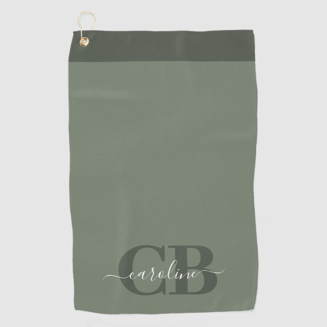 Trend Colour  Muted Greenish-Grey Script Golf Towe Towel (Front)