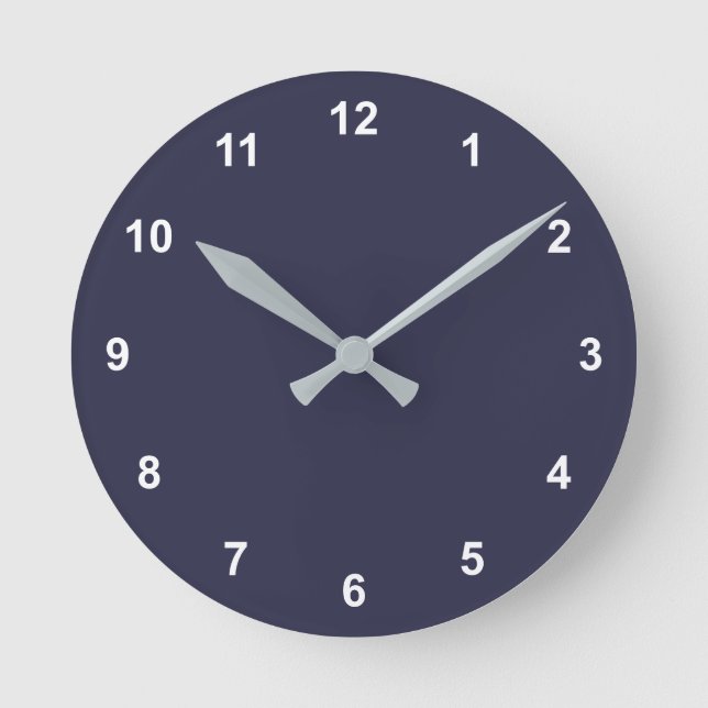 Trend Colour - Navy Blue Round Clock With Numbers (Front)