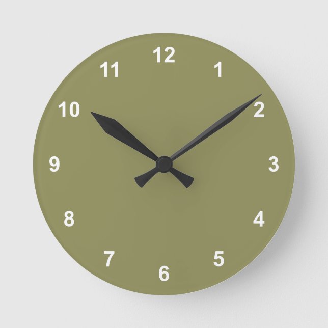 Trend Colour - Olive Green Round Clock With Number (Front)