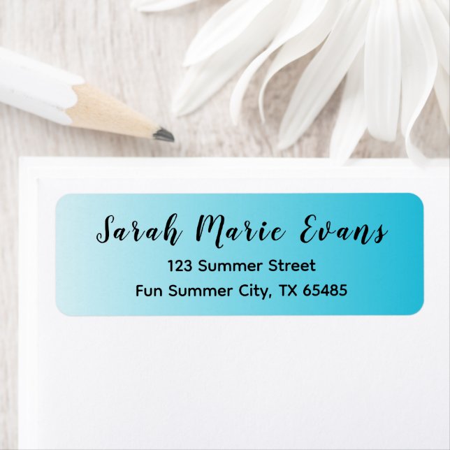 Trend Colour Ombre Vivid Cyan Return Address Label (Insitu)
