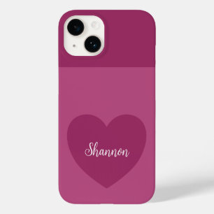 Trend Colour Pink Purple Heart & Name Minimalist Case-Mate iPhone 14 Case