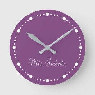 Trend Colour Plum Purple White Dots Round Clock