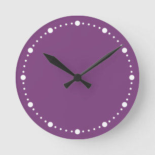 Trend Colour - Plum Purple White Dots Round Clock