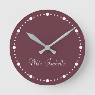 Trend Colour Red Wine White Dots Name Round Clock