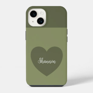 Trend Colour Reed Green Heart & Name Minimalist iPhone 14 Case