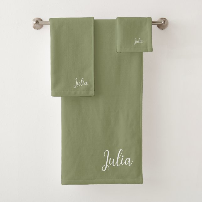 Trend Colour Reed Green Name Bath Towel Set (Insitu)