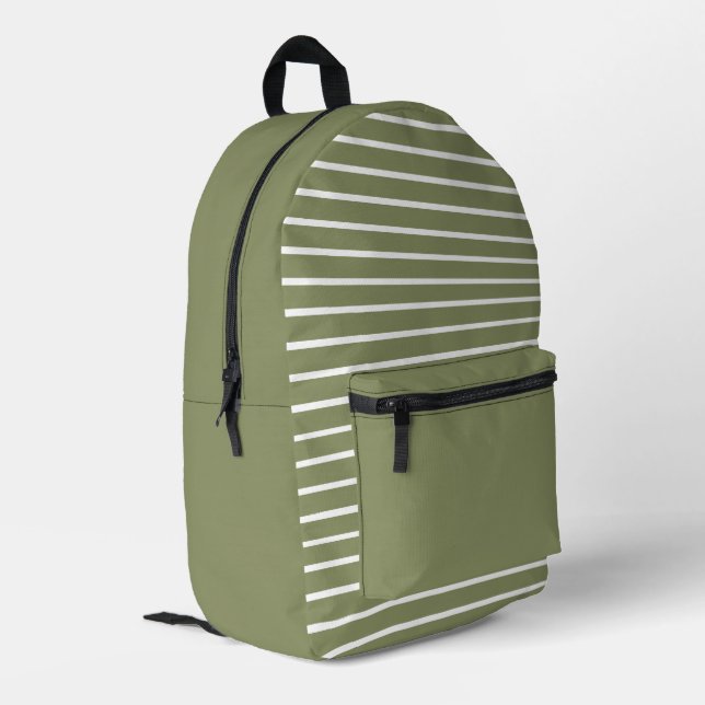 Trend Colour Reed Green Striped Printed Backpack (Back Corner Left)