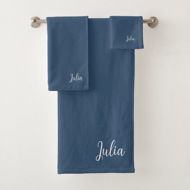 Trend Colour Serious Blue Name Bath Towel Set (Insitu)
