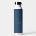 Trend Colour Serious Blue Name Water Bottle<br><div class="desc">Introducing the trendy colour: Serious Blue. Modern and stylish Water Bottle with customisable name in a modern, handwritten looking, signature style font. Its simple and clean design in a solid colour offers a timeless and classic appeal. Explore our trend colours for more products in the same colour or discover other...</div>