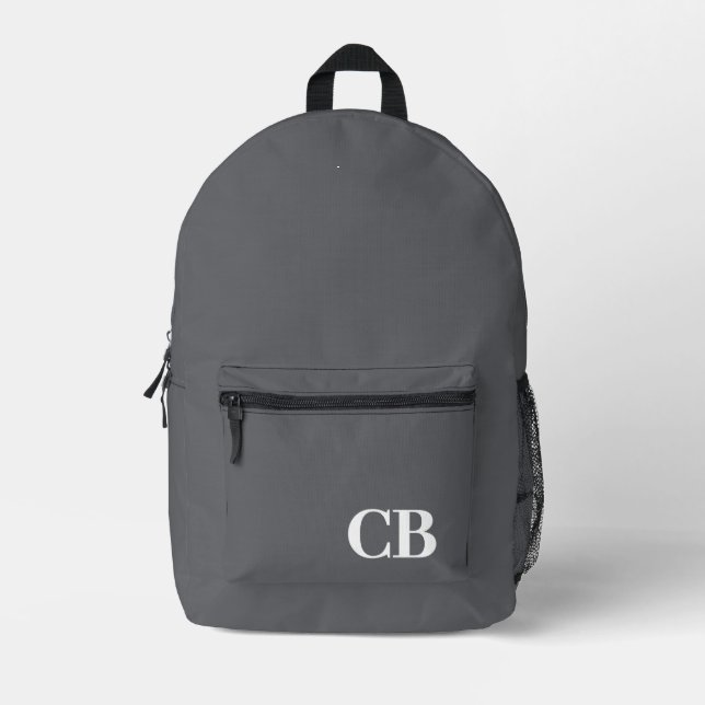 Trend Colour - Slate Grey Monogram Printed Backpac Backpack (Front)