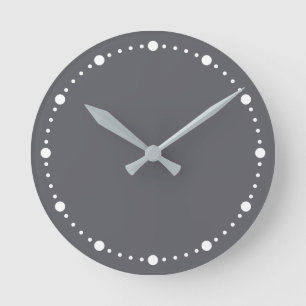 Trend Colour - Slate Grey White Dots Round Clock