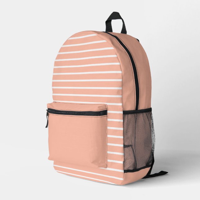 Trend Colour Soft Peach Striped Printed Backpack (Back Corner Right)