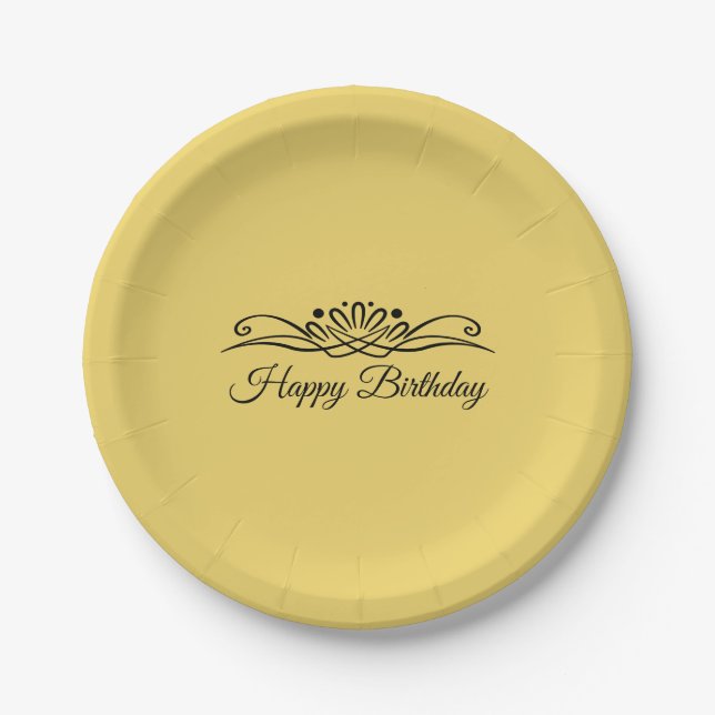 Trend Colour - Soft Yellow Birthday Paper Plates (Front)