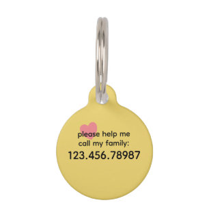Trend Colour Soft Yellow Help Pet ID Tag