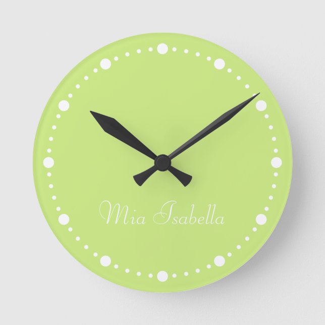 Trend Colour Spring Green White Dots  Round Clock (Front)