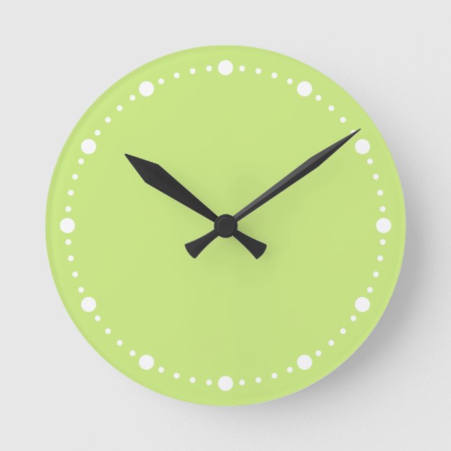 Trend Colour - Spring Green White Dots Round Clock (Front)