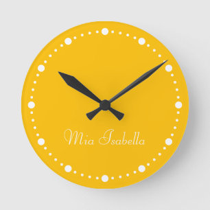 Trend Colour Sunburst Yellow White Dots Round Cloc Round Clock
