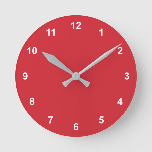 Trend Colour - Vibrant Red Round Clock With Number (Front)