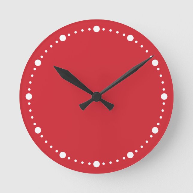 Trend Colour - Vibrant Red & White Dots Round Cloc Round Clock (Front)