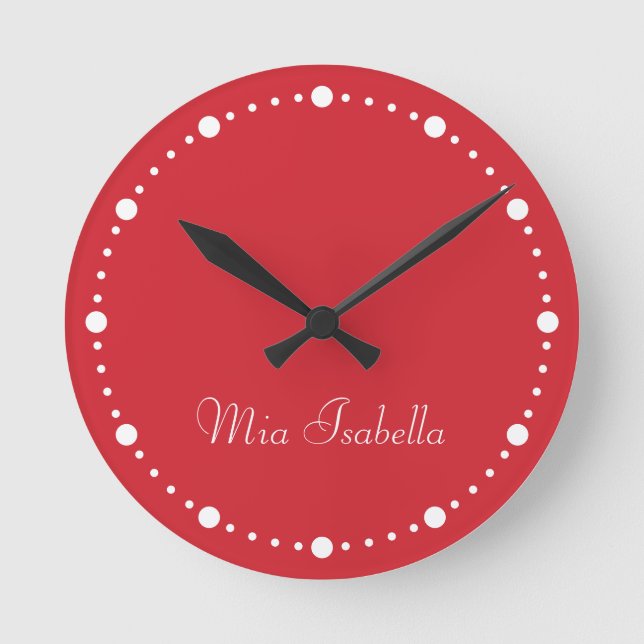 Trend Colour Vibrant Red & White Dots  Round Clock (Front)