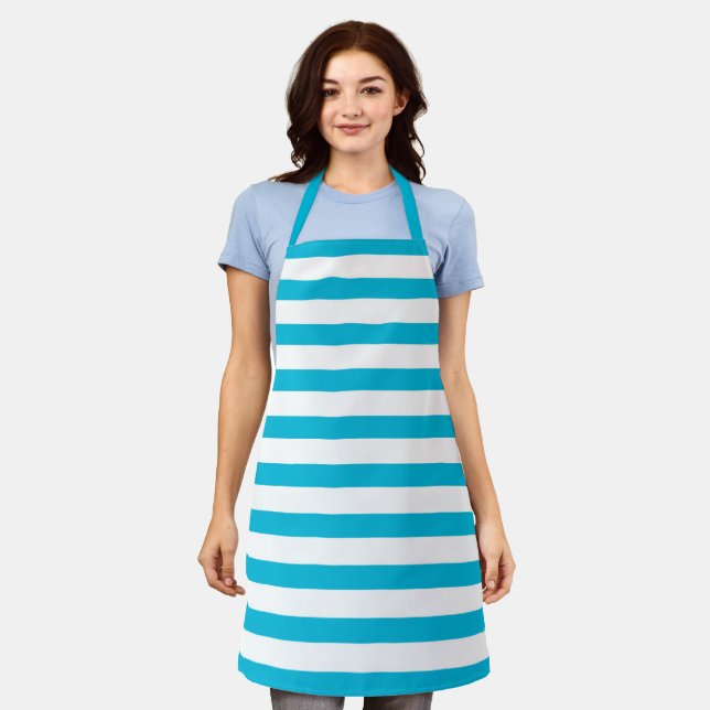 Trend Colour - Vivid Cyan  Striped Apron (Worn)