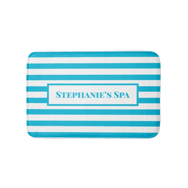 Trend Colour -- Vivid Cyan Striped Spa Bath Mat (Front)