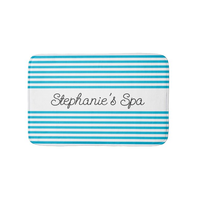 Trend Colour - Vivid Cyan Striped Spa Bath Mat (Front)