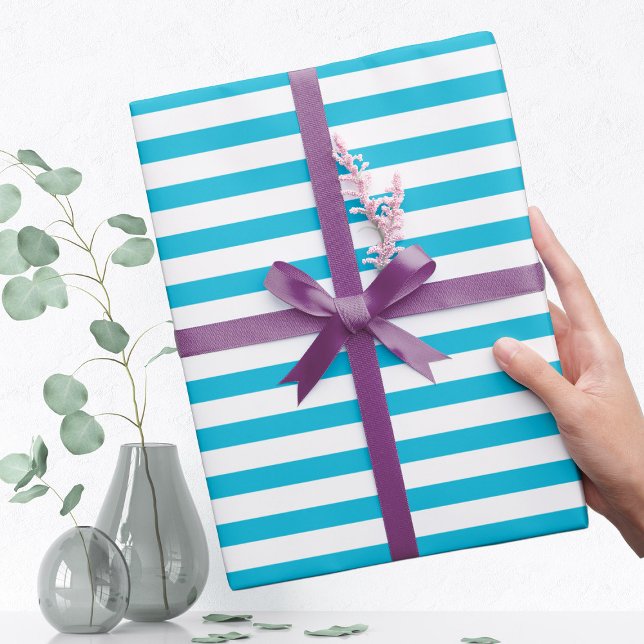 Trend Colour - Vivid Cyan Striped Wrapping Paper (Creator Uploaded)